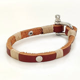 Handcrafted Brown Genuine Leather Unisex Marine Style Fashion Bracelet-Cuff-Stainless Shackle design bracelet