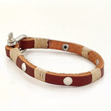 Handcrafted Brown Genuine Leather Unisex Marine Style Fashion Bracelet-Cuff-Stainless Shackle design bracelet