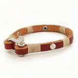 Handcrafted Brown Genuine Leather Unisex Marine Style Fashion Bracelet-Cuff-Stainless Shackle design bracelet
