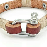 Handcrafted Brown Genuine Leather Unisex Marine Style Fashion Bracelet-Cuff-Stainless Shackle design bracelet