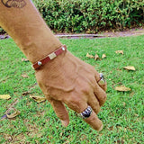 Handcrafted Brown Genuine Leather Unisex Marine Style Fashion Bracelet-Cuff-Stainless Shackle design bracelet
