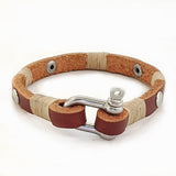 Handcrafted Brown Genuine Leather Unisex Marine Style Fashion Bracelet-Cuff-Stainless Shackle design bracelet