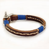 Handcrafted Brown Genuine Leather Unisex Marine Style Fashion Bracelet-Cuff-Stainless Shackle design bracelet