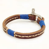 Handcrafted Brown Genuine Leather Unisex Marine Style Fashion Bracelet-Cuff-Stainless Shackle design bracelet