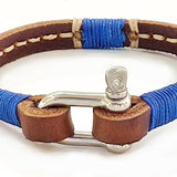 Handcrafted Brown Genuine Leather Unisex Marine Style Fashion Bracelet-Cuff-Stainless Shackle design bracelet