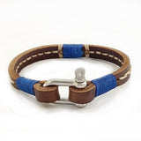 Handcrafted Brown Genuine Leather Unisex Marine Style Fashion Bracelet-Cuff-Stainless Shackle design bracelet