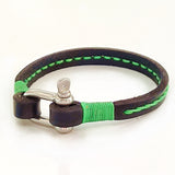 Handcrafted Black Genuine Leather Unisex Marine Style Fashion Bracelet-Cuff-Stainless Shackle design bracelet