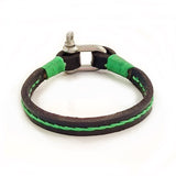 Handcrafted Black Genuine Leather Unisex Marine Style Fashion Bracelet-Cuff-Stainless Shackle design bracelet