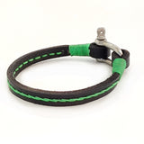 Handcrafted Black Genuine Leather Unisex Marine Style Fashion Bracelet-Cuff-Stainless Shackle design bracelet