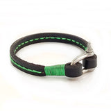Handcrafted Black Genuine Leather Unisex Marine Style Fashion Bracelet-Cuff-Stainless Shackle design bracelet
