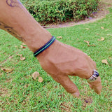 Handcrafted Black Genuine Leather Unisex Marine Style Fashion Bracelet-Cuff-Stainless Shackle design bracelet