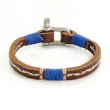 Handcrafted Brown Genuine Leather Unisex Marine Style Fashion Bracelet-Cuff-Stainless Shackle design bracelet