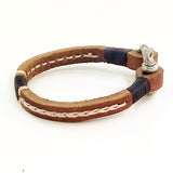 Handcrafted Brown Genuine Leather Unisex Marine Style Fashion Bracelet-Cuff-Stainless Shackle design bracelet