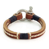 Handcrafted Brown Genuine Leather Unisex Marine Style Fashion Bracelet-Cuff-Stainless Shackle design bracelet