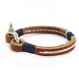 Handcrafted Brown Genuine Leather Unisex Marine Style Fashion Bracelet-Cuff-Stainless Shackle design bracelet