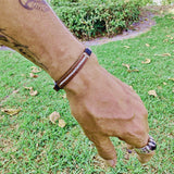 Handcrafted Brown Genuine Leather Unisex Marine Style Fashion Bracelet-Cuff-Stainless Shackle design bracelet