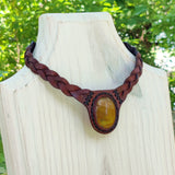 Boho Handcrafted Genuine Leather Choker with Tiger Eye Stone Setting - Quality Unisex Fashion Leather Jewelery