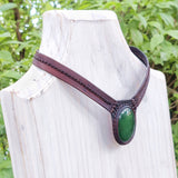 Boho Handcrafted Genuine Leather Choker with Green Agate Stone Setting - Quality Unisex Fashion Leather Jewelery