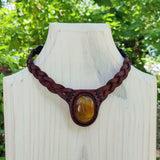 Boho Handcrafted Genuine Leather Choker with Tiger Eye Stone Setting - Quality Unisex Fashion Leather Jewelery