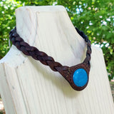 Boho Handcrafted Genuine Leather Choker with Turquoise Stone - Quality Unisex Fashion Leather Jewelery