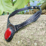 Boho Handcrafted Genuine Vegetal Leather Choker with Red Agate Stone-Unisex Gift Fashion Jewelry with Natural Stone