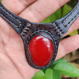 Boho Handcrafted Genuine Vegetal Leather Choker with Red Agate Stone-Unisex Gift Fashion Jewelry with Natural Stone