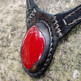 Boho Handcrafted Genuine Vegetal Leather Choker with Red Agate Stone-Unisex Gift Fashion Jewelry with Natural Stone