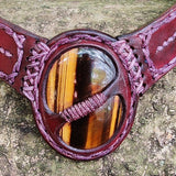 Handcrafted Genuine Vegetal Leather Choker with Tiger Eye Stone-Unique Unisex Gift Fashion Jewelry with Natural Stone Necklace