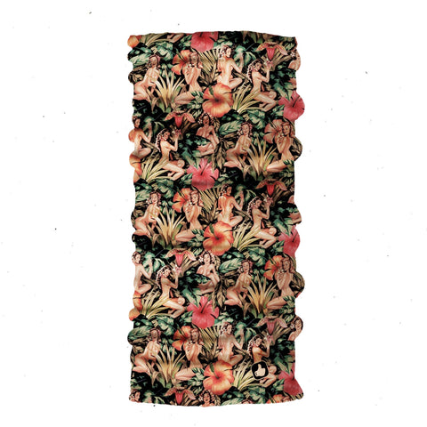 Neck Gaiter-Face Mask-Head Scarves-Headband-Pin Up Tropic Design- Brown Bandana-Quality Gift Headwear Face Shield