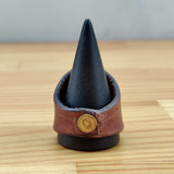 Unique Handcrafted Vegetal Brown Leather Ring With White Agate Stone Setting-Unisex Gift Fashion Jewelry with Naturel Stone Band