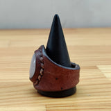 Unique Handcrafted Vegetal Brown Leather Ring With White Agate Stone Setting-Unisex Gift Fashion Jewelry with Naturel Stone Band