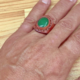 Unique Handcrafted Vegetal Brown Leather Ring with Green Agate Stone Setting-Fashion Jewelry-Size 14 Unisex Gift Fashion Jewelry Band