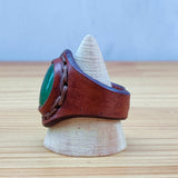 Unique Handcrafted Vegetal Brown Leather Ring with Green Agate Stone Setting-Fashion Jewelry-Size 14 Unisex Gift Fashion Jewelry Band