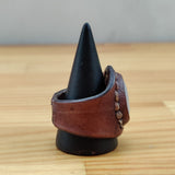 Unique Handcrafted Vegetal Brown Leather Ring With White Agate Stone Setting-Unisex Gift Fashion Jewelry with Naturel Stone Band