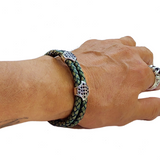 Fashion Unisex Braided Leather Rustic Green Bracelet -  Boho Bracelets -  Stainless Steel Clasp Boho Leather Bracelets for Men