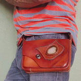 Handcrafted Vegetal Leather Multifunctional Brown Belt Bag with Natural Agate Stone Design – Gift -Versatile Fanny Pack