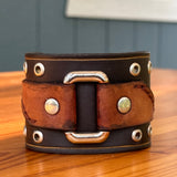 Unique Handcrafted Genuine Leather with Buckle Detail Bracelet-Adjustable Unisex Gift Studded Cuff Wristband Brown Black