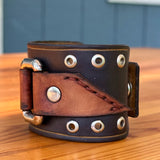 Unique Handcrafted Genuine Leather with Buckle Detail Bracelet-Adjustable Unisex Gift Studded Cuff Wristband Brown Black