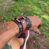 Unique Handcrafted Genuine Leather with Buckle Detail Bracelet-Adjustable Unisex Gift Studded Cuff Wristband Brown Black