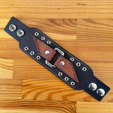 Unique Handcrafted Genuine Leather with Buckle Detail Bracelet-Adjustable Unisex Gift Studded Cuff Wristband Brown Black