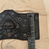 Handcrafted Genuine Vegetal Leather Rustic Black Fleur De Lis Skull Design Cuff - Unisex Gift Skull Leather Bracelet with Eyelets