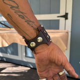 Handcrafted Genuine Vegetal Black & Brown Leather Winged Skull Design Cuff - Unisex Gift Leather Bracelet with Winged Skull Concho