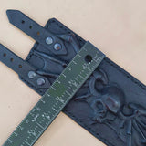 Handcrafted Genuine Vegetal Black Leather Vampire Skull Design Cuff - Unisex Gift Skull Leather Bracelet