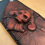 Handcrafted Genuine Vegetal Leather Brown Fleur De Lis Skull Design Cuff - Unisex Gift Skull Leather Bracelet