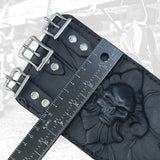 Made To Order-Handcrafted Genuine Vegetal Leather Black Fleur De Lis Skull Design Cuff - Unisex Gift Skull Leather Bracelet
