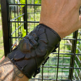Handcrafted Genuine Vegetal Leather Black Fleur De Lis Skull Design Cuff - Unisex Gift Skull Leather Bracelet
