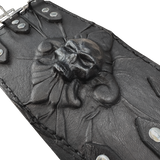 Made To Order-Handcrafted Genuine Vegetal Leather Black Fleur De Lis Skull Design Cuff - Unisex Gift Skull Leather Bracelet