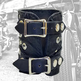 Made To Order-Handcrafted Big Black Genuine Leather Embossed Skull Design Cuff, Cool Unique Gift Chrome Eyelet Bracelet-Biker's Wristband