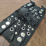 Made To Order-Handcrafted Big Black Genuine Leather Embossed Skull Design Cuff, Cool Unique Gift Chrome Eyelet Bracelet-Biker's Wristband