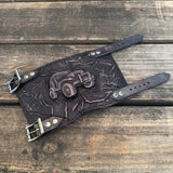Handcrafted Rustic Color Genuine Leather Embossed 4 Wheel Jeep Design Cuff Unique Unisex Gift Life Style Leather Bracelet Wristband